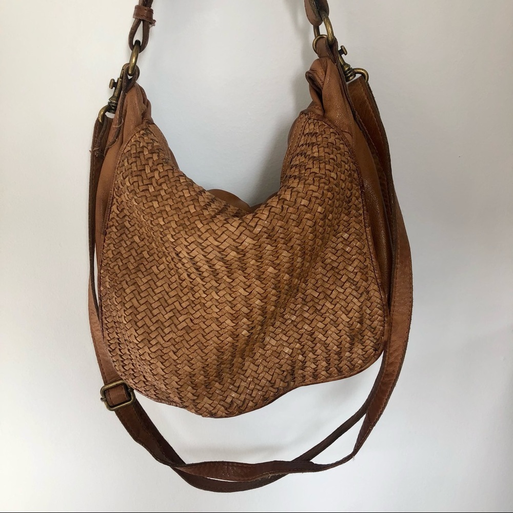 Massimo Dutti Brown Woven Leather Crossbody Bag Shoulder Purse